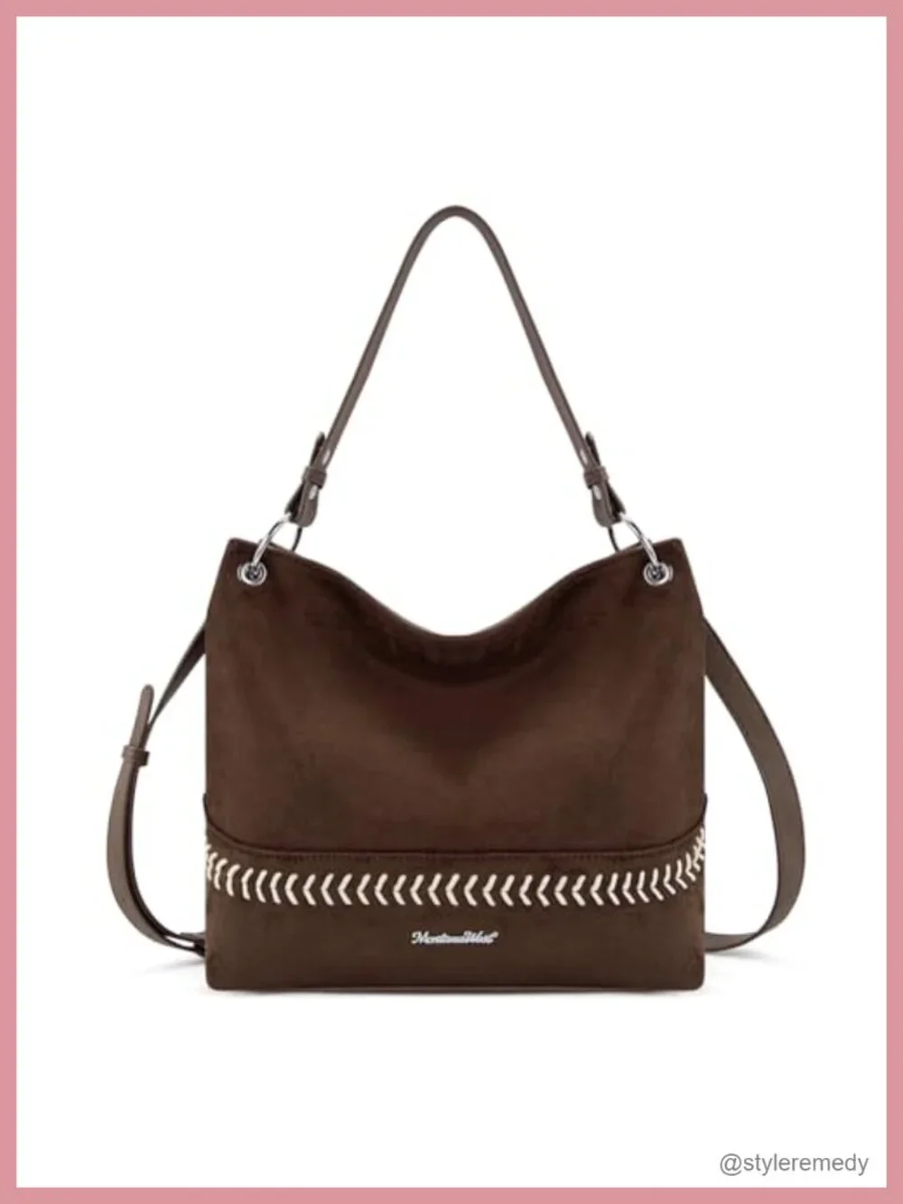 Faux Suede Hobo Bag with Back Pocket and Crossbody Strap